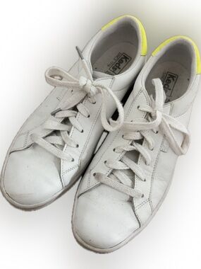 Keds White Leather Sneakers with Neon Yellow Heel Tab